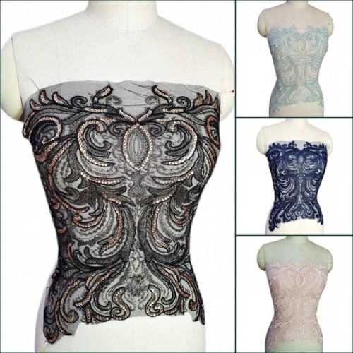 Blue Black Pink Sequined Beaded African French Fabric Sew on Rhinestones For Diy Sewing Wedding Prom Gown Clothes Dress Costumes