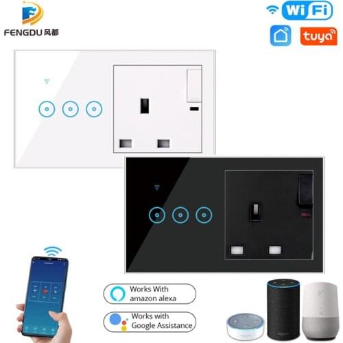 UK Socket Electric Socket Tuya Control Smart Switch Touch Light Wall Switch 1 2 3 Gang 2200W 10A Alexa Switch Google Home