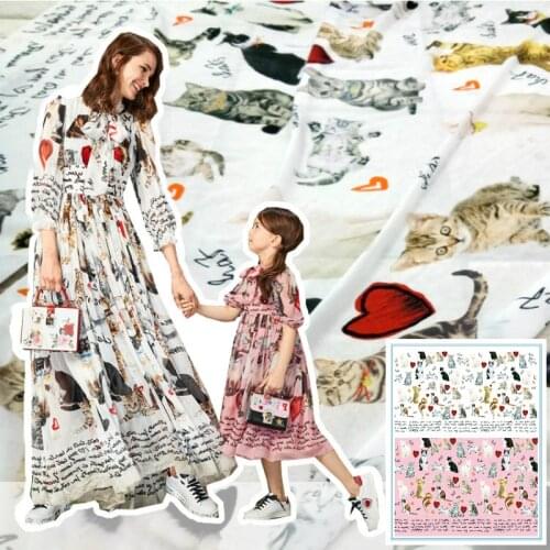 Factory custom cat printed polyester chiffon fabric fabric cloth 145 cm width womens childrens shirt dress clothing fabric