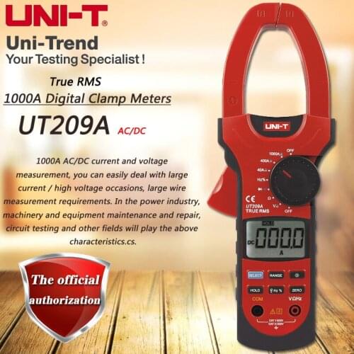 UNI-T UT209A AC DC 1000A Digital Clamp Meter True RMS ammeter Resistor / Frequency / Diode Test LCD Backlight