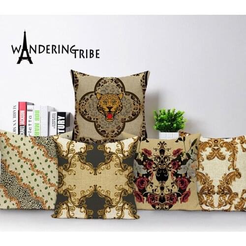 Vintage Decorative Cushion Covers Leopard Home Decor Cushions Rose Decorative Living Room Square Pillows For Sofa Linen Cojin