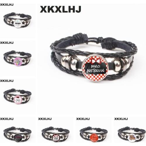XKXLHJ Fashion Quote l am a Hostess Who Dechire Leather Bracelet Jewelry Merci Maitresse Glass Cabochon Bracelet Female Gift