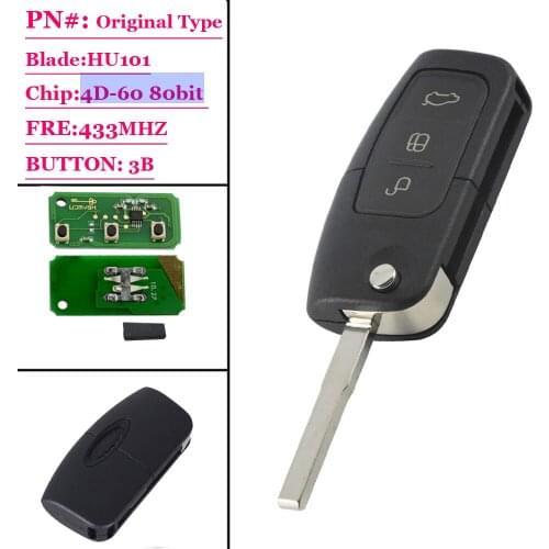 XNRKEY 3 Button 433 MHz Remote Key Fob For Ford Focus Fiesta C Max S Max Galaxy 4D60 Chip HU101 Blade
