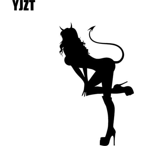 YJZT 8.6*14.2CM Sexy Evil Devil Girl Car Sticker Covering The Body Advanced Design Black/Silver Vinyl Decals C20-0280