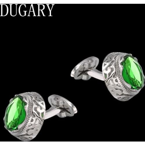 DUGARY shirt cufflinks for mens Brand cuff buttons cuff links High Quality round green crystal abotoaduras Jewelry gemelos