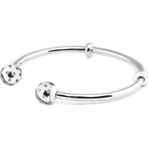 Shimmering Open Cuff Bangle 925 Sterling Silver Bracelets Bangles for Women Fine Jewelry Accessories pulseras Bijoux