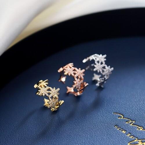 Cute Lovely Anise Stars Open Rings For Women Shiny Crystal Snowflake Finger Ring Female Trendy Wedding Rings Jewelry Accessories