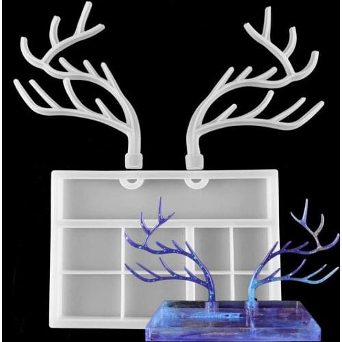 1 Set Silicone Resin Tray Deer Horn Mold with Jewelry Organizer Molds Antlers Display Stand Tray Epoxy Resin Casting Molds