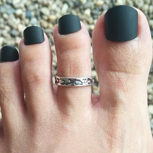 2021 Womens Bohemian Fashion Simple Retro Carved Wave Pattern Opening Adjustable Toe Ring Foot Ornament Foot Ring Jewelry