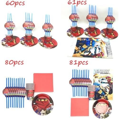 81 pcs Ninjago On Cartoon Paper Tableware Kids Birthday Party Decorations Supplies Plate Straw Cup Napkin Tablecloth Sets