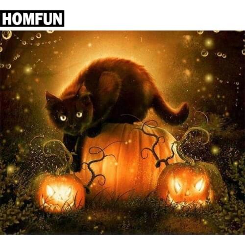 HOMFUN Full Square/Round Drill 5D DIY Diamond Painting "Halloween cat" 3D Embroidery Cross Stitch 5D Rhinestone Home Decor