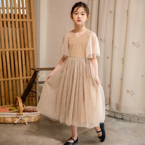 Ball Gowns Elegant Dresses for Kids Girl V neck Short Sleeve Wedding Party Dress 6 8 10 12 13 years