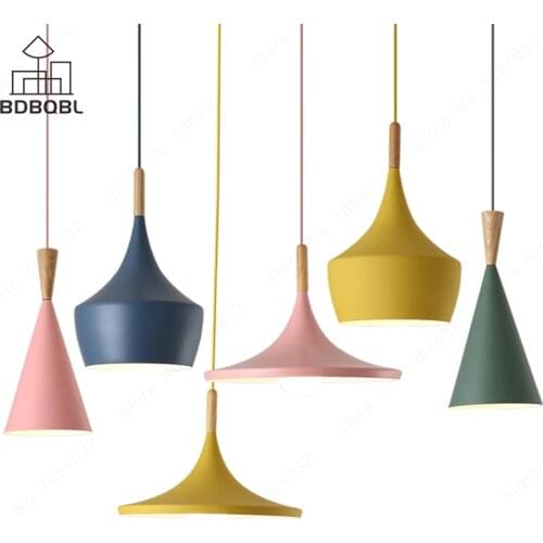 BDBQBL Modern Metal LED Pendant Lights Blue/Green/Pink/Yellow Aluminum Loft Hanging Lamp Bedroom Restaurant E27 Ceiling HangLamp