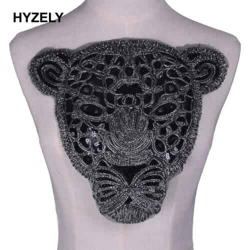 Large Black Sequin Lace Tiger Head Clothes Embroidered Patches for Clothing Sew on Sweatshirt Leopard Applique Sticker NL361