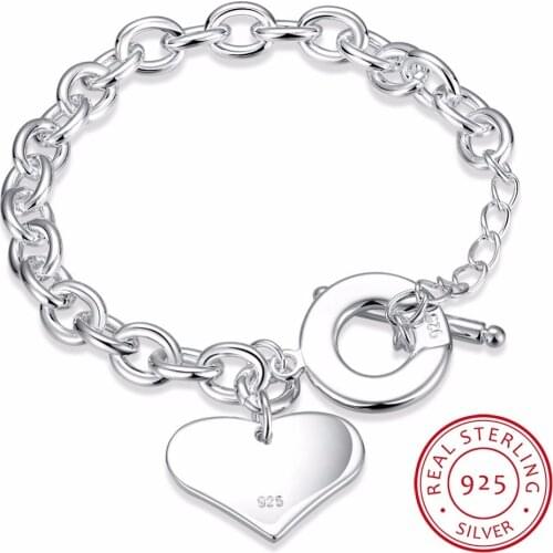 Fashion Smooth Love Heart Charm Bracelet For Women 925 Sterling Silver Bracelets Female Hand Chain Wristband Pulseira Gift