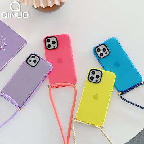 Crossbody Lanyard Cord Hang Neck Strap Case For iPhone 11 12 Pro Max XS X XR 6 6S 8 7 Plus SE 2020 Clear Color Transparent Cover