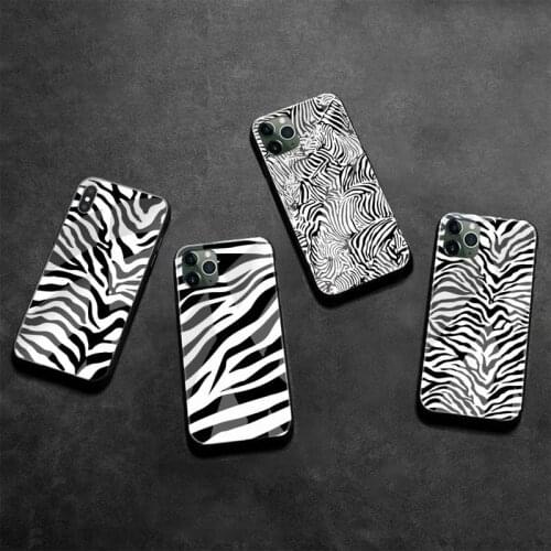 Black And White Zebra Pattern Phone Case Tempered Glass For iPhone 12 Mini 11 Pro XR XS MAX 8 X 7 6S 6 Plus SE 2020 cover