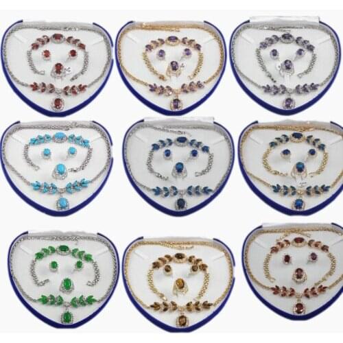 Ladies Jewelry Set Jade/Zircon Gold Plated Necklace Bracelet Earrings Ring