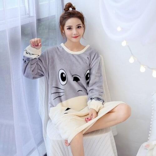 Cartoon Flannel Night Dress Gecelik Sleepwear Nightgown Nightwear Femme Sleepshirts Nightgowns Pyjamas Women Kigurumi Pijama Mujer Koszula Nocna Camisola Nuisette Nighty Bielizna Nocna Camisolas