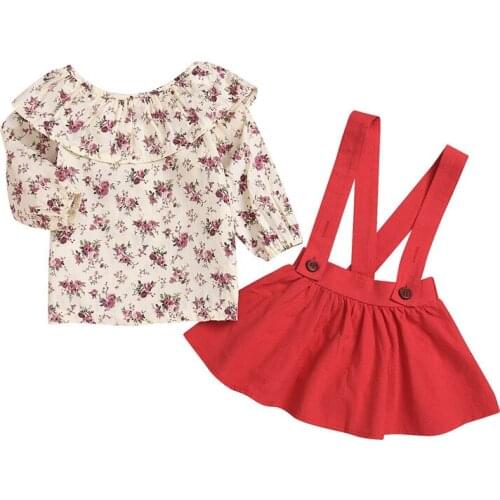 Spring Children Clothing Baby Girls Floral Tshirt+Skirt 2 PCS Outfits Long Sleeve Cotton Top Tutu Set Baby Girls Clothes D1162