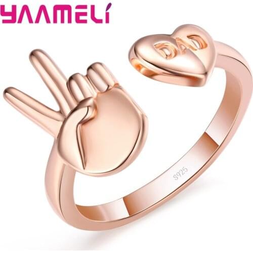 Hot Sale Adjustable Gesture Ring Hand Design Funny Rock Finger Rings Friendship Lucky Trendy 925 Sterling Silver Accessories