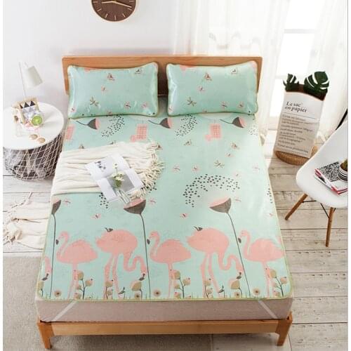 Three-piece printed ice silk mat, thickened, foldable single and double ice silk mat, air-conditioned seat, student seat