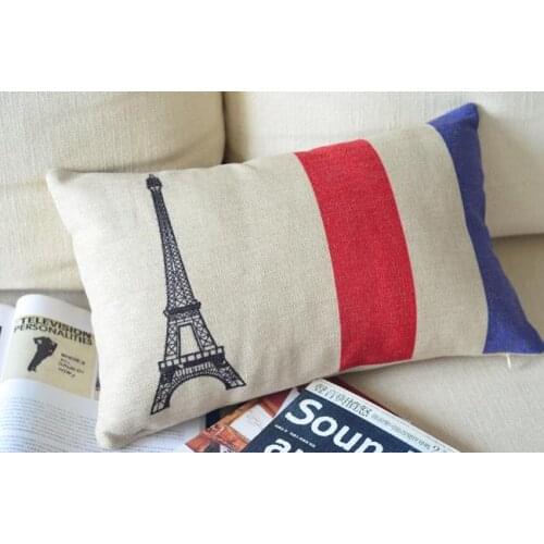 Creative Nordic Nostalgia Eiffel Tower Linen Cotton Waist Pillow Cushion pillow cover Car Office Cushions Home Decor 30cm*50cm