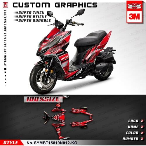 KUNGFU GRAPHICS Motorbike Stickers Vinyl Decals Vehicle Vinyl Wraps for SYM DRG BT 158 2019 2020, Customizable, Red Black