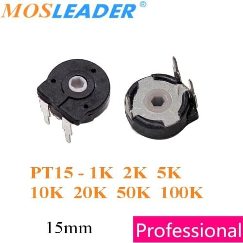 Mosleader 100PCS PT15 1K 2K 5K 10K 20K 50K 100K Horizontal Trimmer 15mm Carbon Potentiometer Adjustable trim pot Chinese PIHER