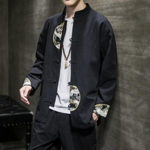 Jacket 2020 New Chinese Style Mens Tops Tang Suit Linen Long Sleeve Traditional Kung Fu China Style Hanfu Coat Plus Size M-5XL