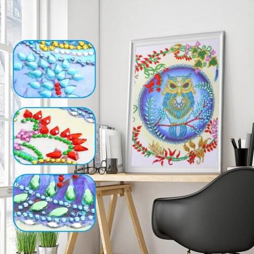 30*40 CM DIY Part Special Shape Diamond Painting Kit 5D owl Drawing Home Decor Stitch DIY Framed Drill Eco-friendly Craft New