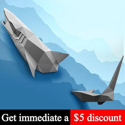 Shark Animal Wall Decor Home Art Decoration Paper Model,Low Poly 3D Papercraft,Handmade DIY Origami Adult Craft Toy RTY216
