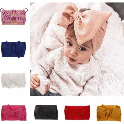 Nishine New Fabric Bow Knot Baby Hair Band Elastic Newborn Toddler Kids Headwraps Hair Accessories Cute Photo Props