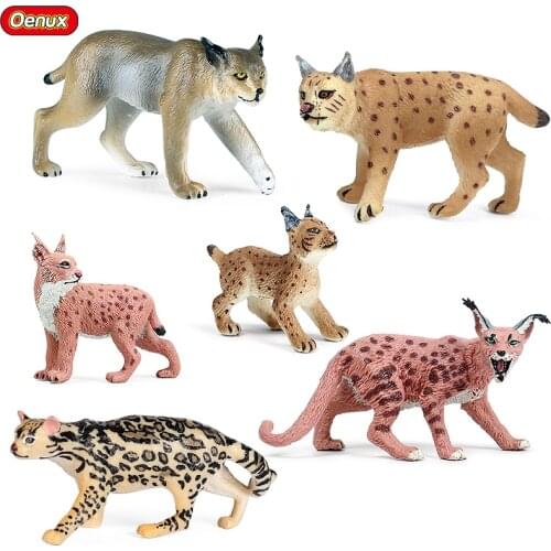 Oenux Classic Wild Forest Animals Simulation Tiger Cat Lynx Caracal Action Figure Figurines PVC Model Education School Kid Toys