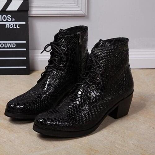 Autumn winter british style cowboy boots mens lace up high heels military boots high top genuine leather work army shoes male