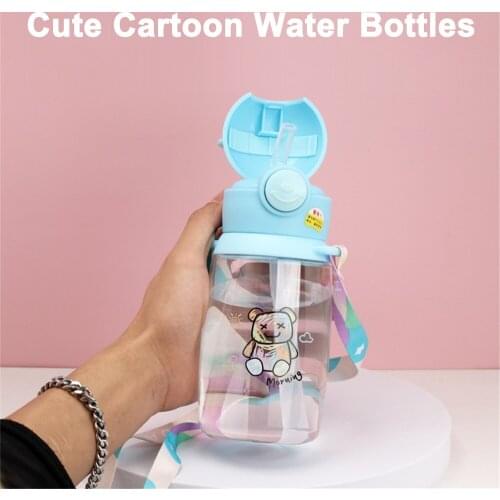 600ml PP Plastic Portable Water Bottles for Kids Drinking Button Open Cartoon BPA Free Tea Mug Deer Outdoor Sport Camping