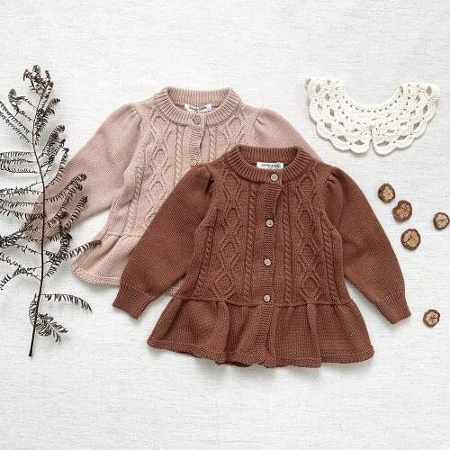 Elegant Frilly Lace Sweater Dress for Toddler Girls Clothing Cotton Knitted Long Sleeve Kids Cardigans for Children Outwear Tops