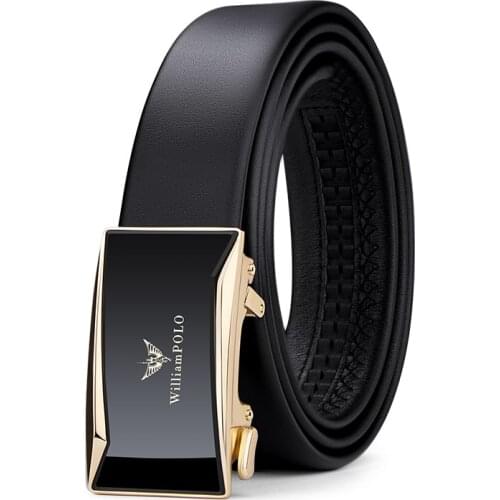 WILLIAMPOLO Fashion Genuine Leather Belt For Men Automatically Buckle Mens Belt Luxury Design Dress Belts PL20850-52P