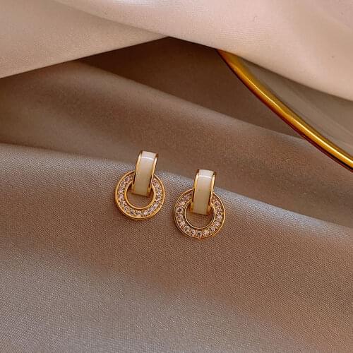 2021 Korean New Round Crystal Pendant Earrings Fashion Temperament Simple Earring Female Jewelry