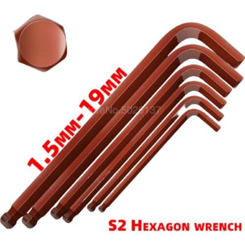 1PCS S2 Alloy Steel Allen Key Metric T Type Hex Wrench Ball Ended Hexagonal Spanner 1.5MM-14MM Flat-end Hexagon Spoon