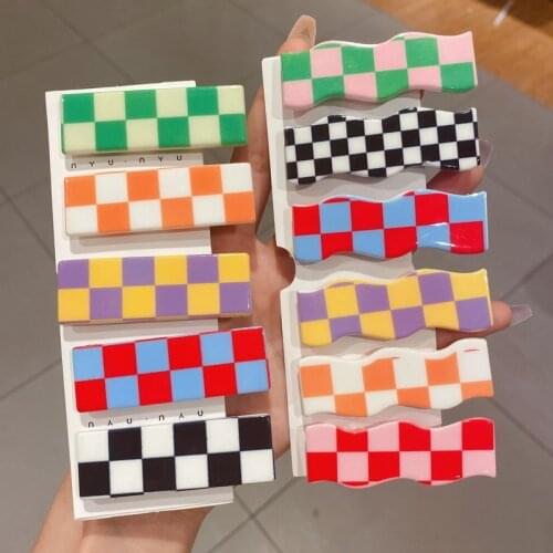 Ins wave checkerboard hairpin sweet wild bangs clip color plaid hairpin side clip net red hair accessories female tide