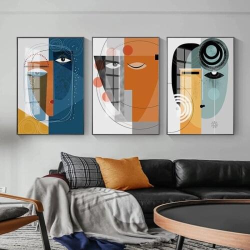 Modern Figure Abstract Geometric Canvas Painting Wall Art Posters Prints Faces Wall Pictures for Living Room Home Cuadros Decor