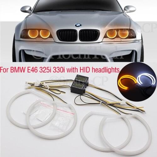 SMD cotton light LED angel eyes white and yellow DRL kit For BMW E46 325i 325xi 330i 330xi with HID headlights 1999 2000-2005