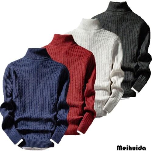 2020 New Spring Winter Mens Warm Turtleneck Solid Color Casual Floral Printed Sweater Males Slim Fit Brand Knitted Pullovers
