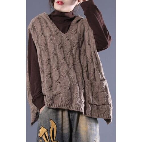 2019 female new spring korean version plus size literary net color thick wool sleeveless hooded loose sweater vest