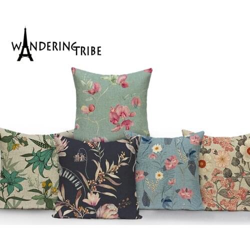 Spring Cushions Case Vintage Decorative Cushion Covers Green Plant Floral Night Sofa Pillows 45 X 45 Cm Custom Pillows Case