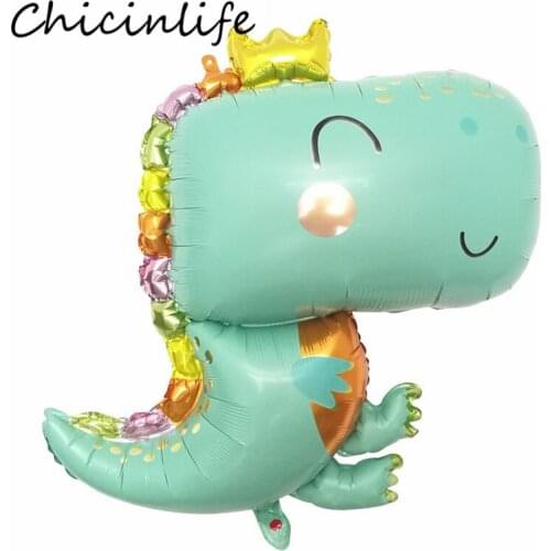 Chicinlife 1Pcs Dinosaur Foil Balloon With Crown Happy Birthday Party Decor Kids Toys Balloon Baby Shower Dinosaur Party Supplie