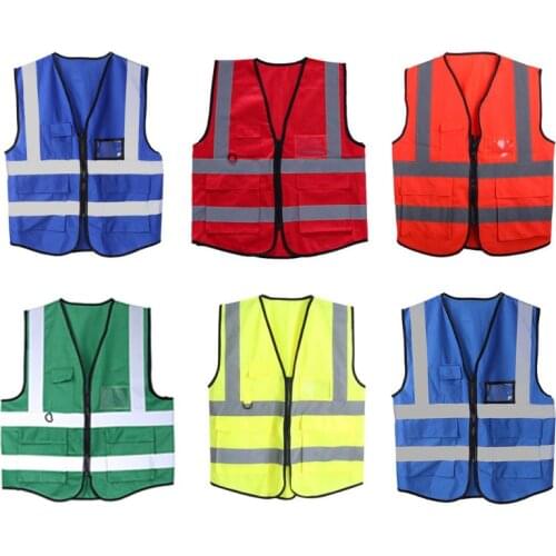 Hi-Vis Safety Vest With Zipper Reflective Jacket Security Waistcoat 5 Pockets