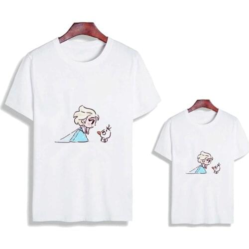 Women T Shirt Girl Harajuku Frozen Elsa and Olaf Graphic Children Tops Kawaii Mommy and Me T-shirt Family Look,Drop Ship