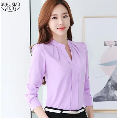 2017 New Arrival Summer Autumn Plus Size Blusas Women Chiffon Shirt Elegant Solid V-neck Slim Casual Women Blouses 881B 37